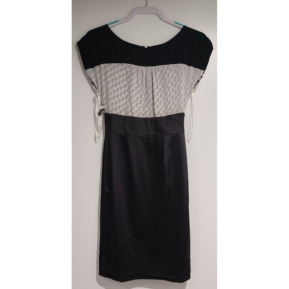 WHBM Womens Size 0 Sleeveless Sheath Dress Black Beige Silk Blend Colorblock - Picture 4 of 7